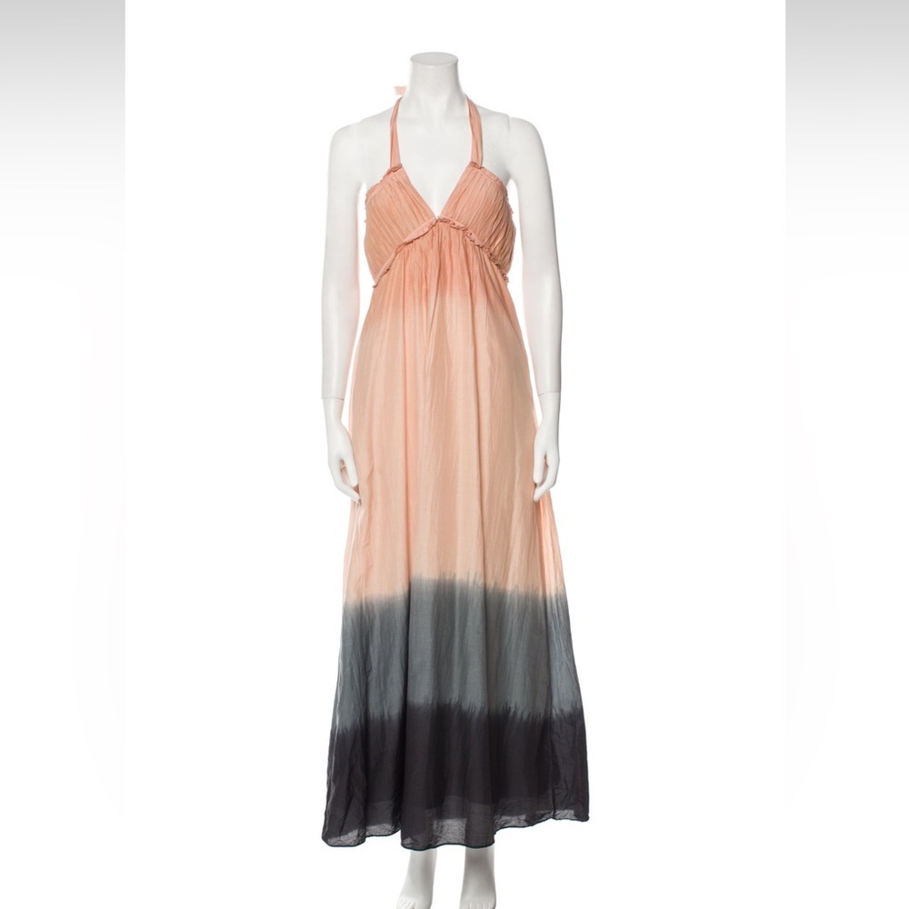 ST. ROCHE Women's Peach & Gray Dip Dye Silk Blend Halter Neck Maxi Dress Size 8